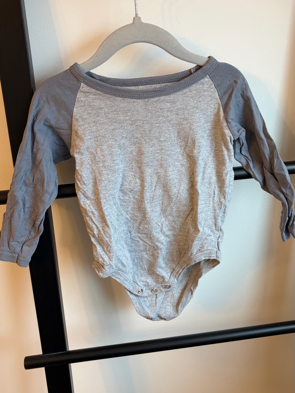 Baby Gray Raglan Long-Sleeve One-Piece Bodysuit